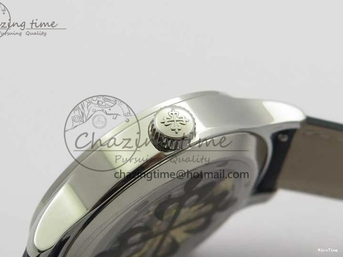 MIROTIME 0122 Practical Calatrava 5524 Pilot Travel Time SS GRF Blue Dial on Black Leather Strap A324 V 7107